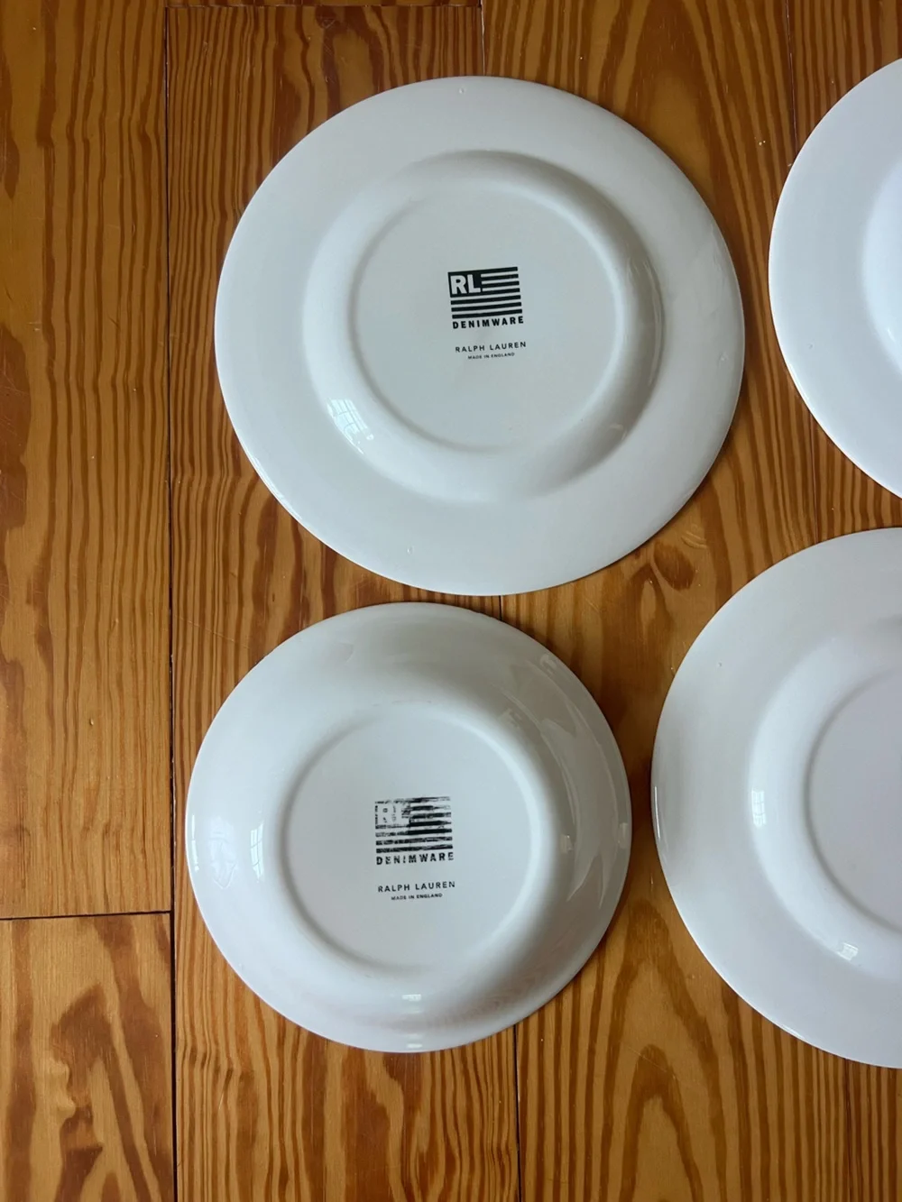 Ralph Lauren Denimware Kate Reverse 6 Pc Set 3 Plates 3 Soup Pasta Bowls England